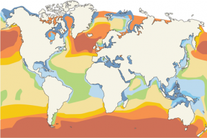 Wave energy potential in the world (kW/m of incoming wave)